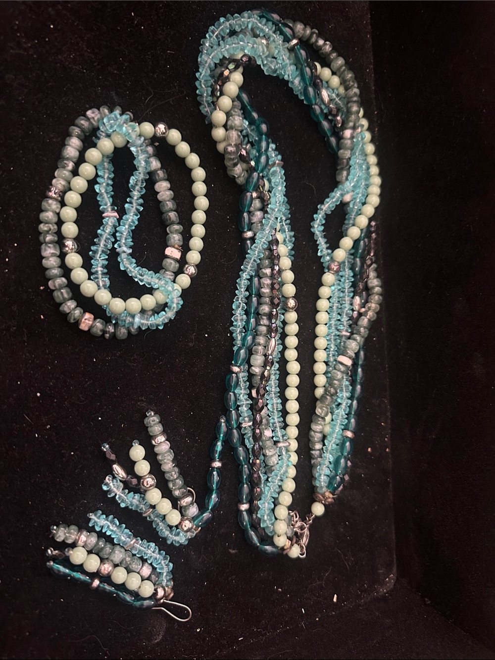 Handcrafted Aqua and Mint Beaded Necklace Set